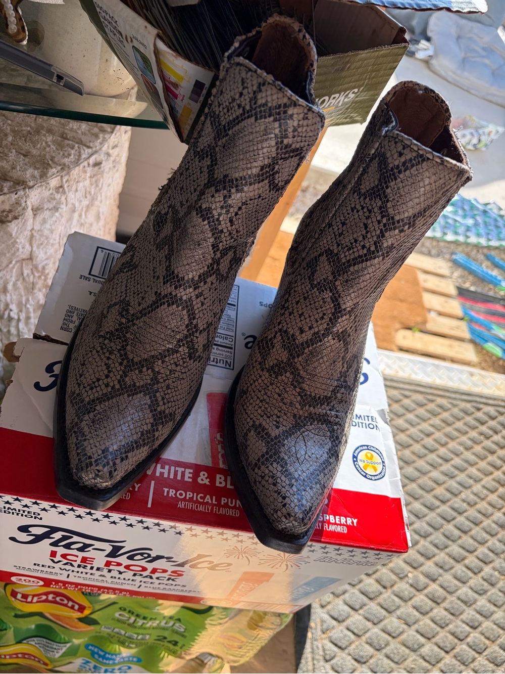 Ariat Snake-Print Ankle Boots in Brown and Black